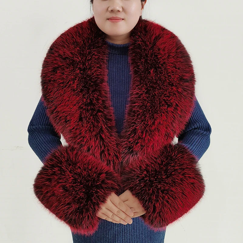 Large Faux Fox Fur Scarf Winter Warm Fluffy Collar And Cuff Sets 19 Colours