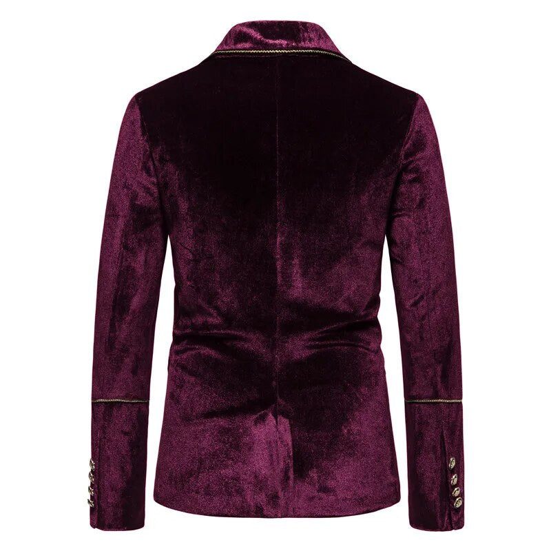 Plush Velvet Suit Two-piece Mens Party Suits Double Breasted Tuxedo Blazers & Pants