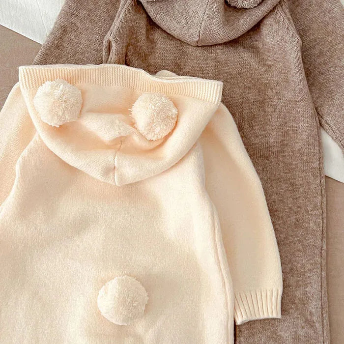 Baby and Toddler Knitted Romper Bear Bunny Ear Hooded Jumpsuits for Boys Girls
