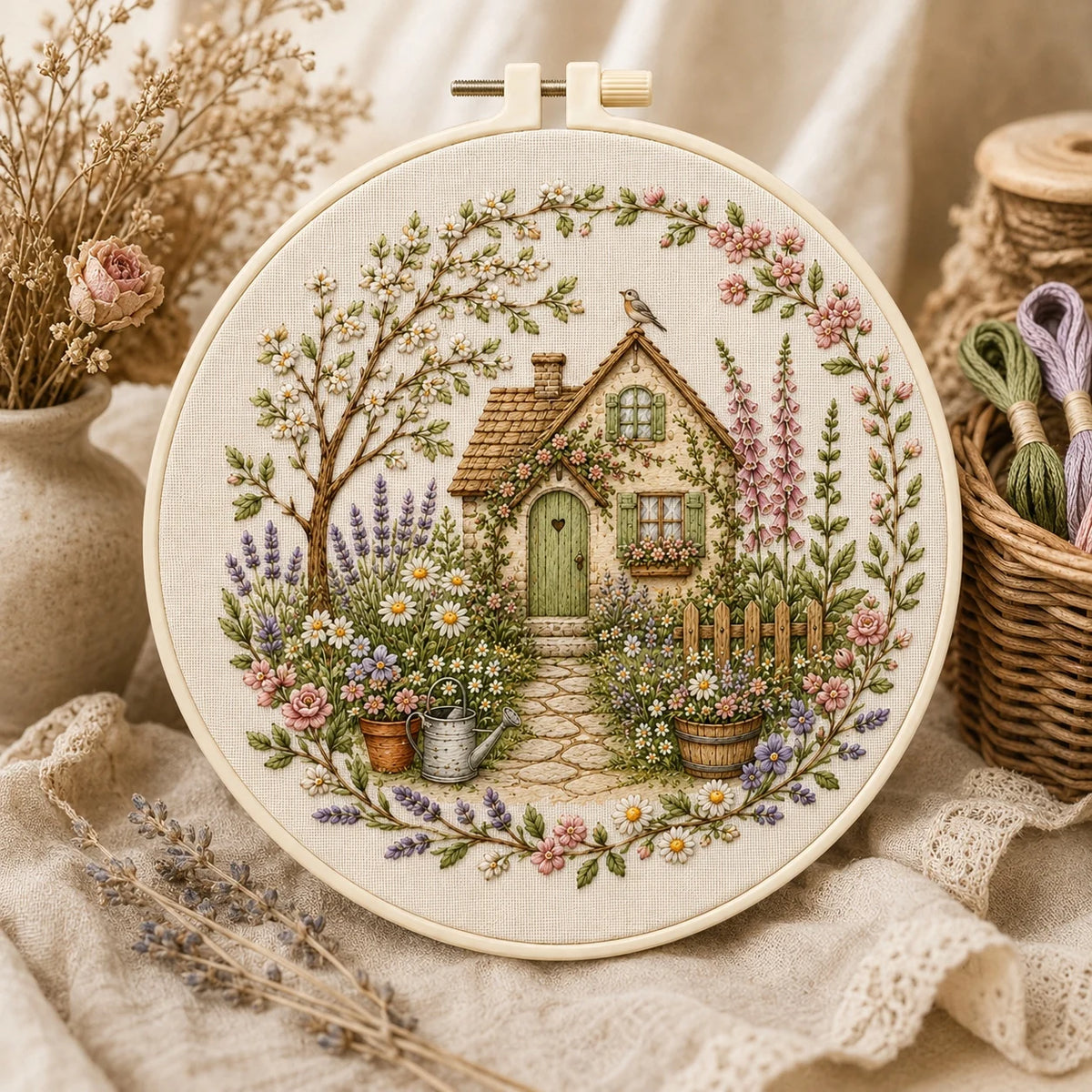 Cottage DIY Embroidery Kit for Beginners