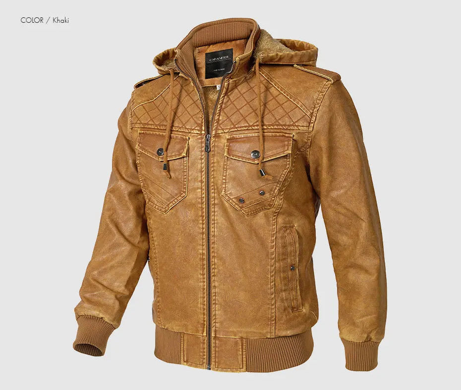 Woodsman PU Leather Jacket Cashmere Fleece Lined Hoodies