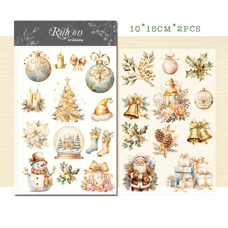 Vintage Christmas Snowman RUB ON Transfer Stickers Junk Journal Mushroom DIY Scrapbooking Craft