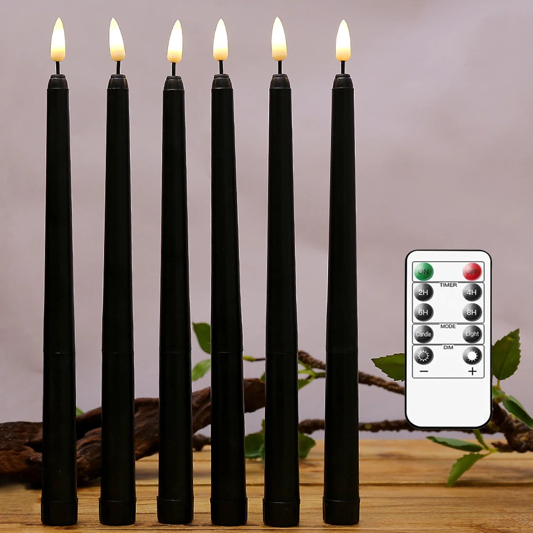 Black Taper LED Candles With Remote Control Halloween Dark Academia Decor