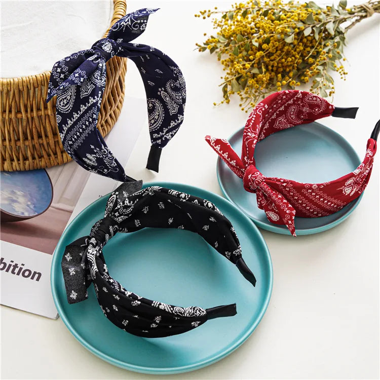 Paisley Bandana Top Knot Bow Headbands