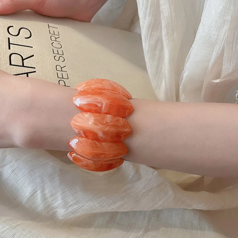 Smudged Oval Acrylic Elastic Bangles Bracelets