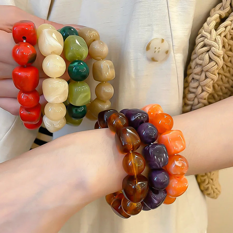 Acrylic Irregular Square Round Beaded Bracelet Vintage Reproduction