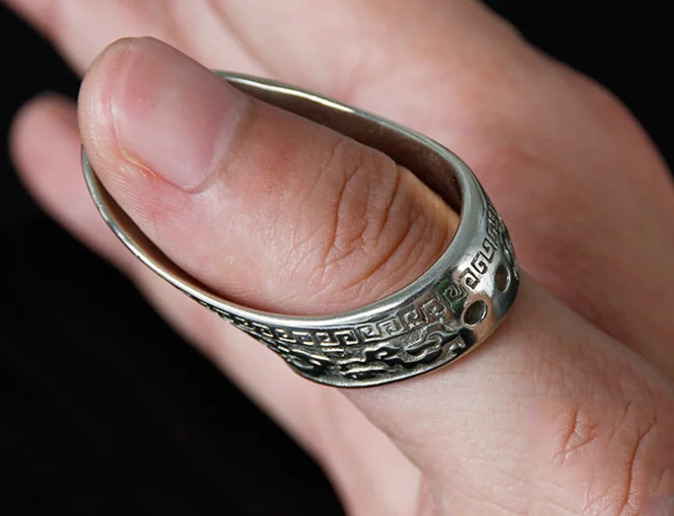 Engraved Archery Thumb Ring Tibetan Silver Banzhi Archery Gear