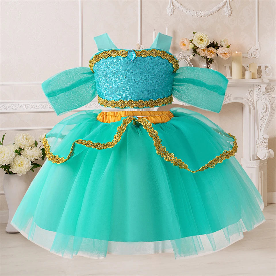 Toddler Princess Alice Belle Jasmine Mermaid Dress Baby Halloween Cosplay Costume