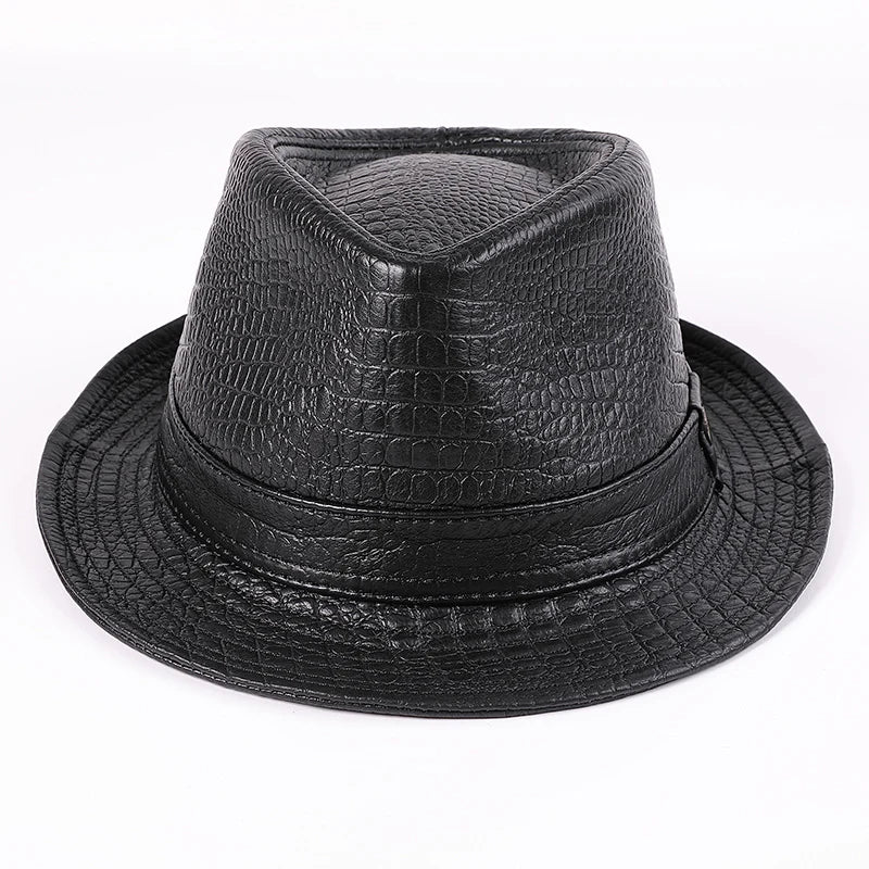 Genuine Leather Cowhide Short Brim Black/Brown Hat