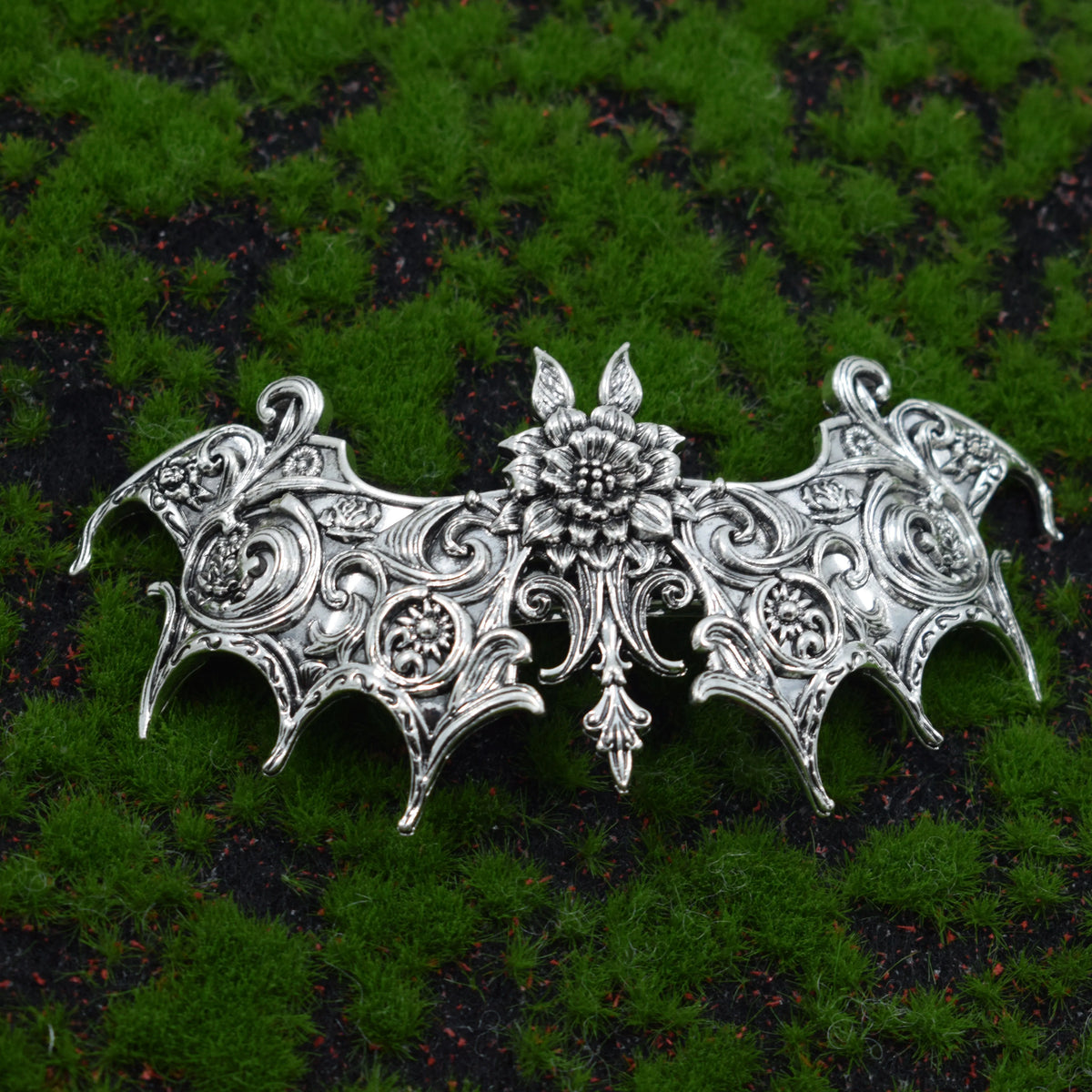Gothic Floral Bat Hair Barrette Clip