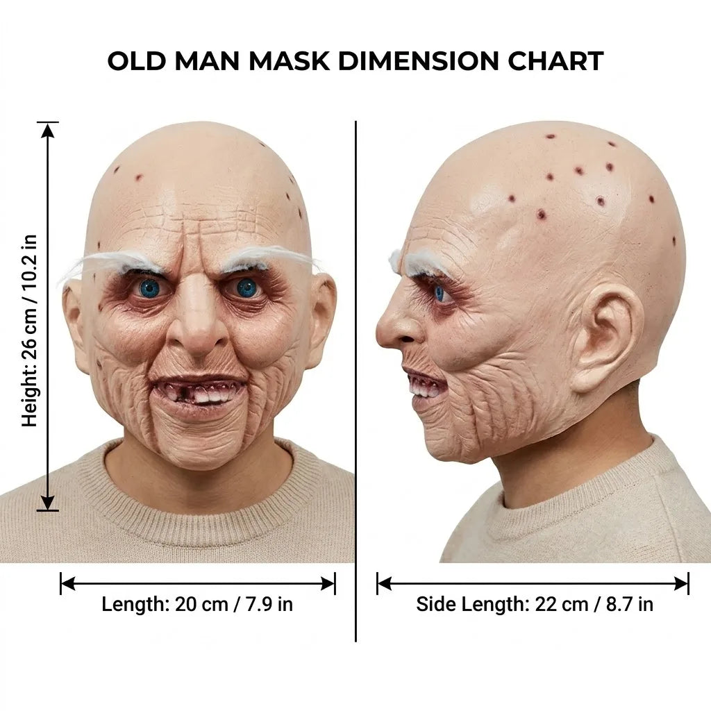 Bald Old Man Mask Full Head Latex Scary Grandpa Halloween Horror Party Cosplay Costume Prop