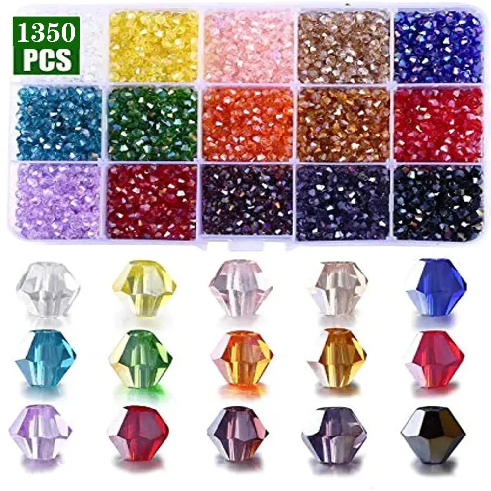 3 4 6mm Bicone Crystal Beads Box Multi-faceted Set 15 Grid Loose Spacer Kit for Jewellery Making DIY