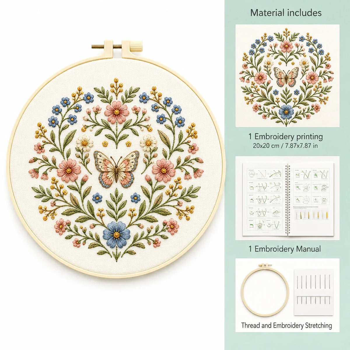 Wildflower Butterfly Pattern DIY Embroidery Kit for Beginners