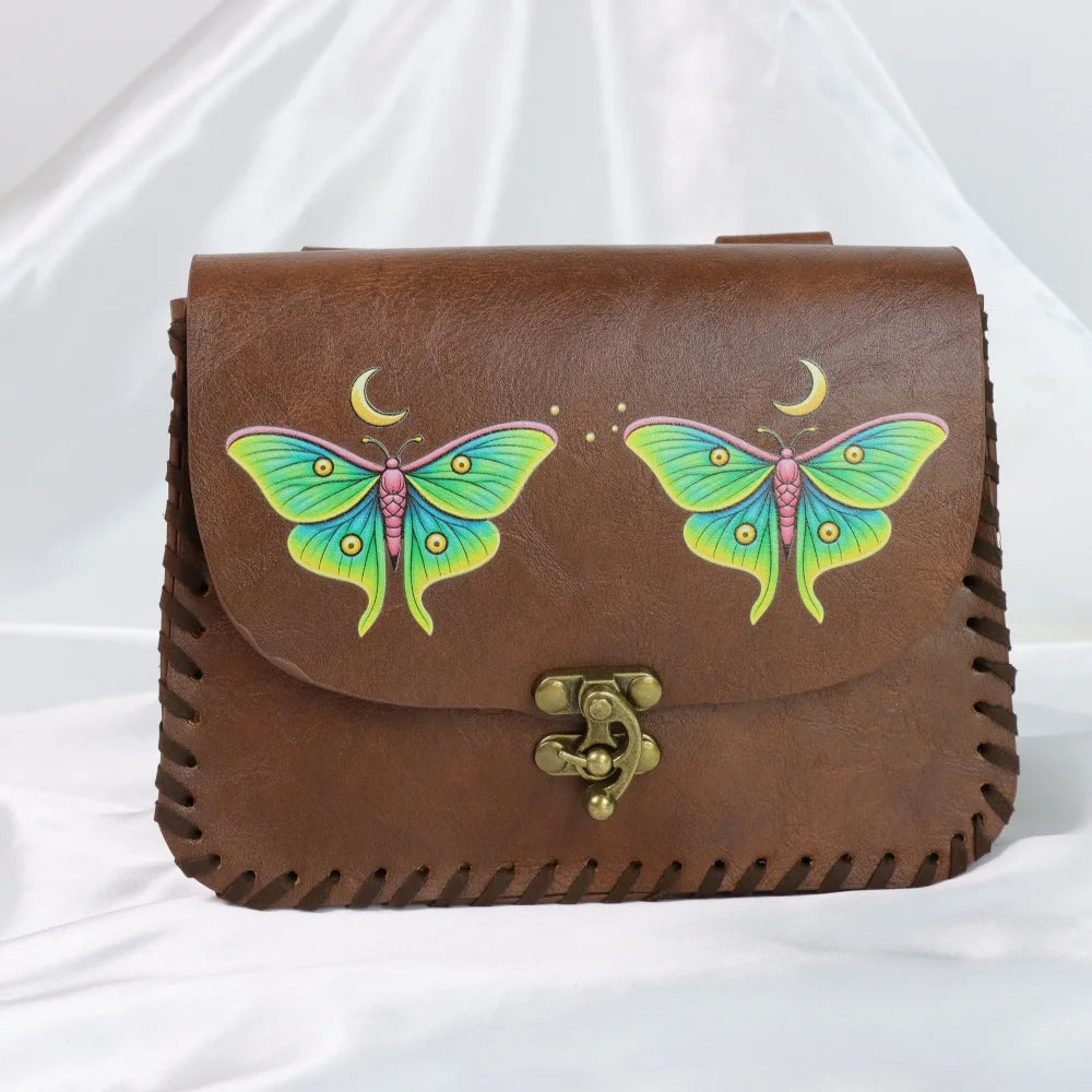 Luna Moths Fairy Printed Faux Leather Belt Pouch Medieval Elf Renaissance Wizard Cosplay Coin Purse