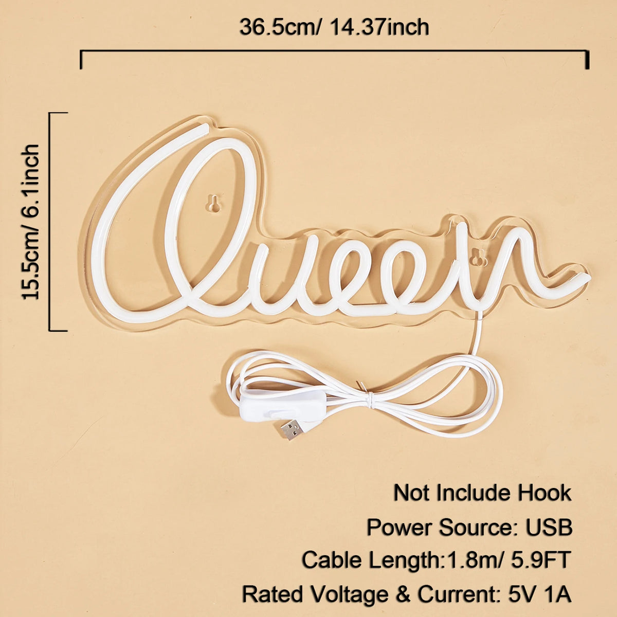 LED Neon Pink Queen USB Night Light Wall Art Room Decor Lamp
