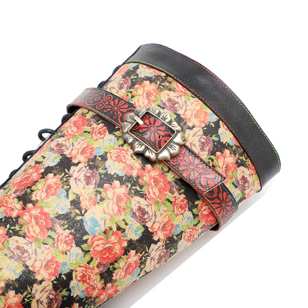 Maybelle's Genuine Leather Floral Lace Up Boots