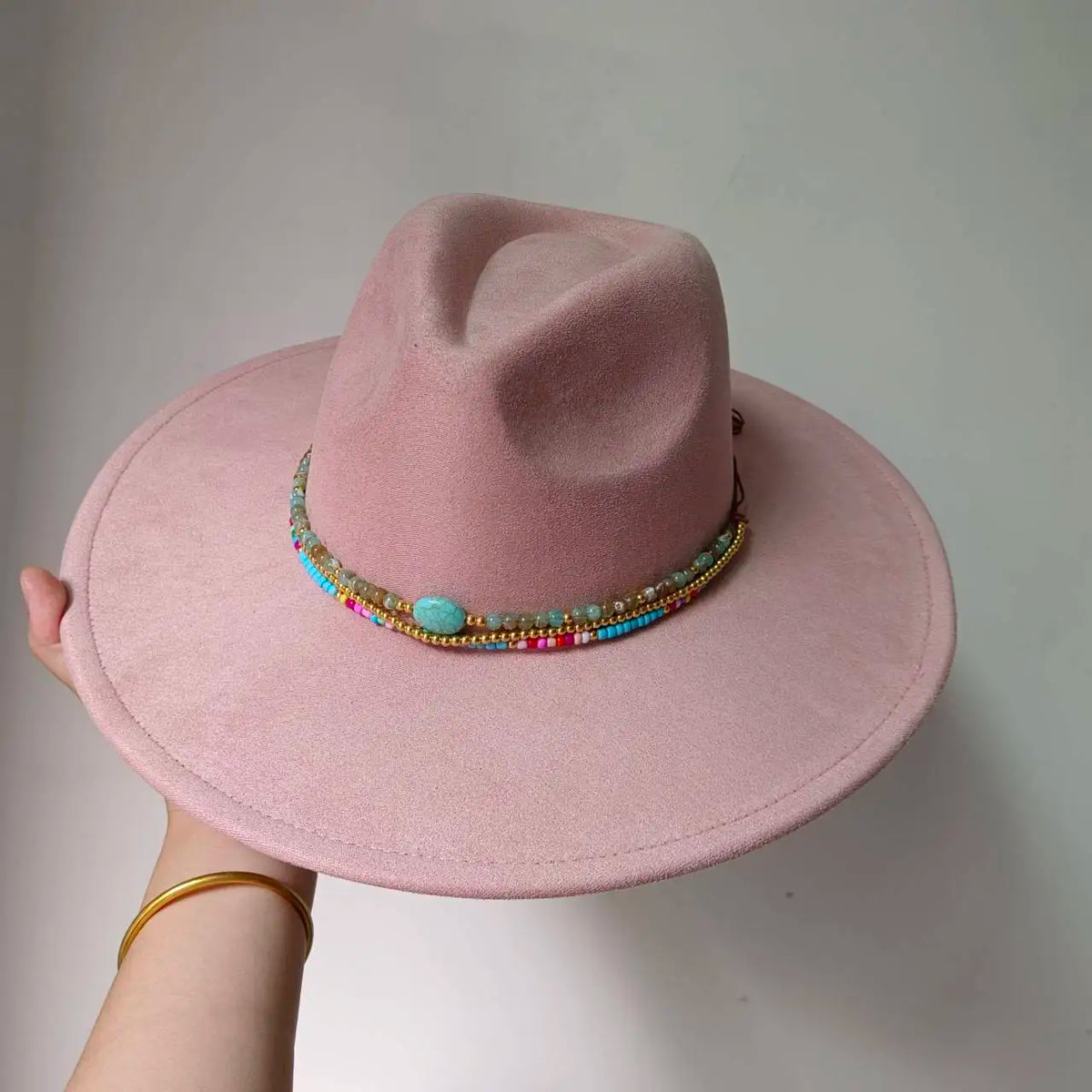 Faux Suede 10cm Wide Brim Fedora Hats