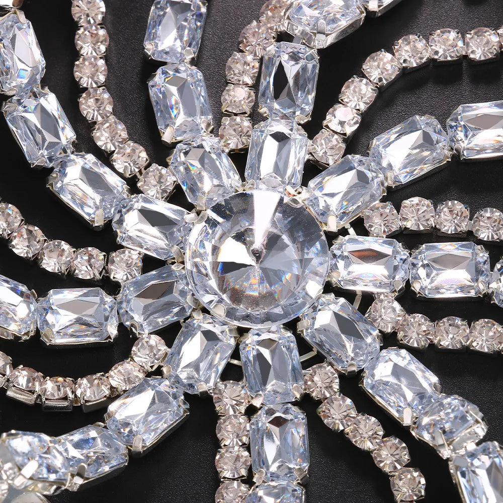 Bling Performance Rhinestone Long Fringed Hair Chain Wig Stage Headwear
