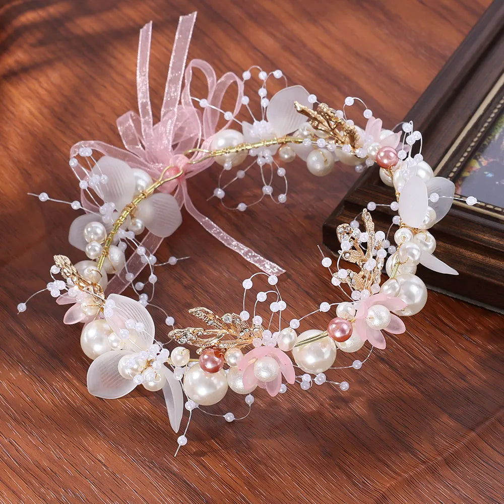 Girls Pearl Flower Wreath Floral Garland Head Hoop