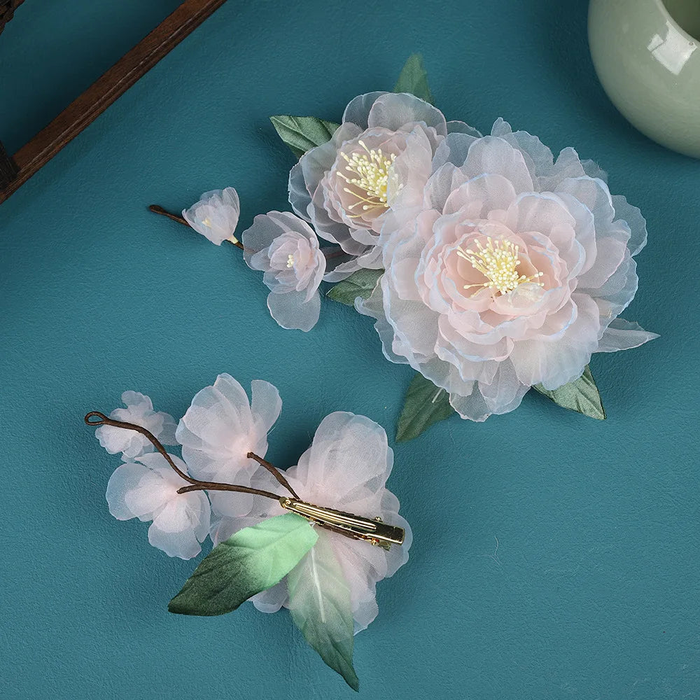 Silk Peony Hair Clip 1/2pcs Flower Hairpins Handmade Bridal Hair Accessories
