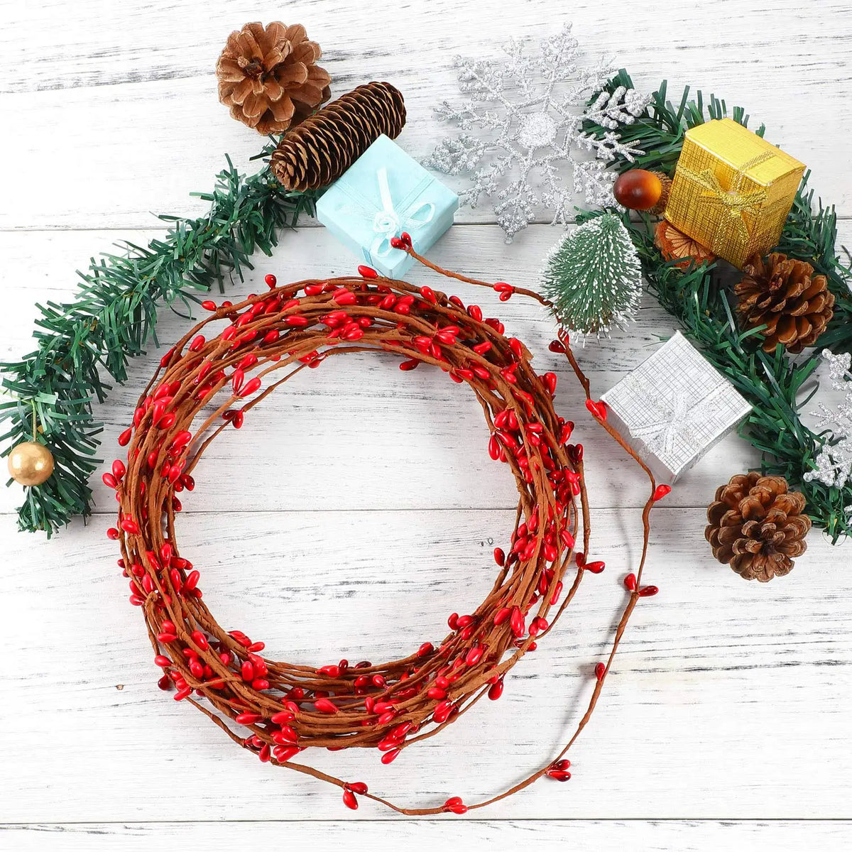 30PCS Artificial Red Pip Berry Picks 65cm Stems DIY Wreath Garland Christmas Decorations