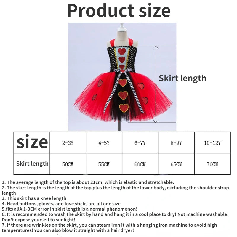 Girls Queen of Hearts Costume Kids Halloween Dress Up Tutu Dress with Crown Wonderland Red Queen