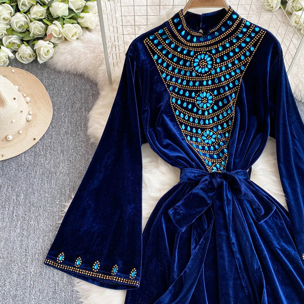 Royal Peacock Velvet Dress