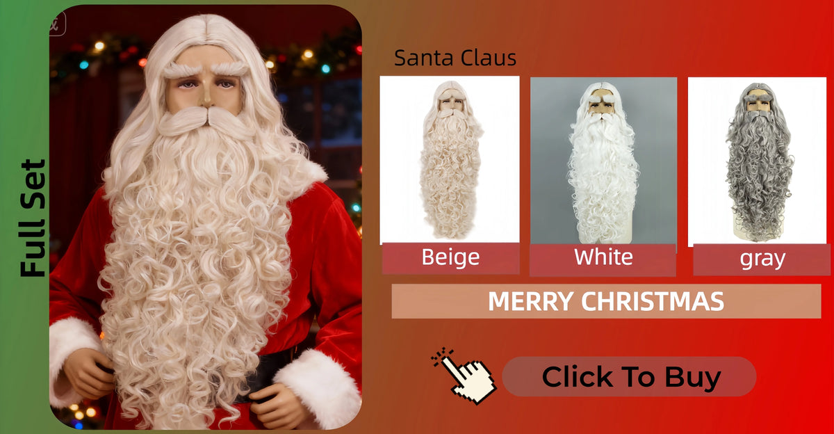 Wizard Santa Claus Long Curly Beard Wigs,Eyebrows Moustache Synthetic Wig Costume Old Men