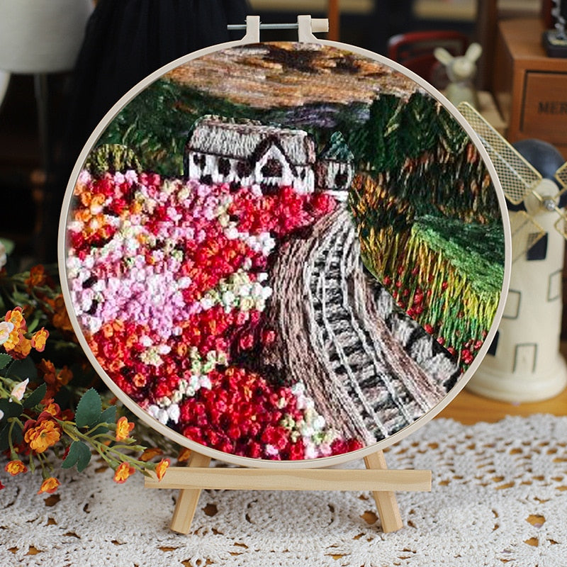 DIY Floral Landscapes Beginner Embroidery Set With Hoop DIY Craft Kits