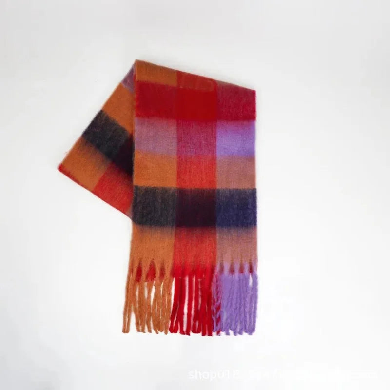 Colour Blocks Autumn Winter Plaid Scarves Imitation Cashmere Mohair