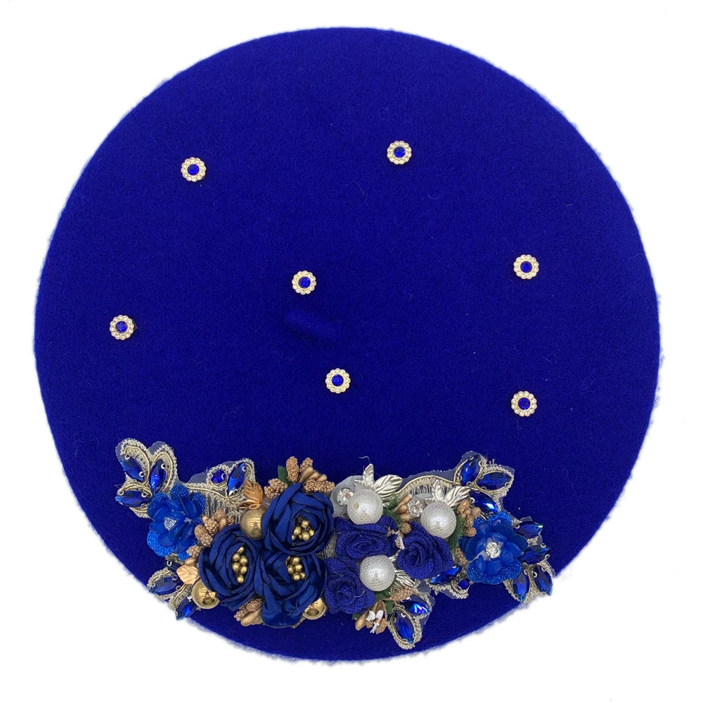 Margie's Flower Diamonte Winter Autumn Beret 10 Colours