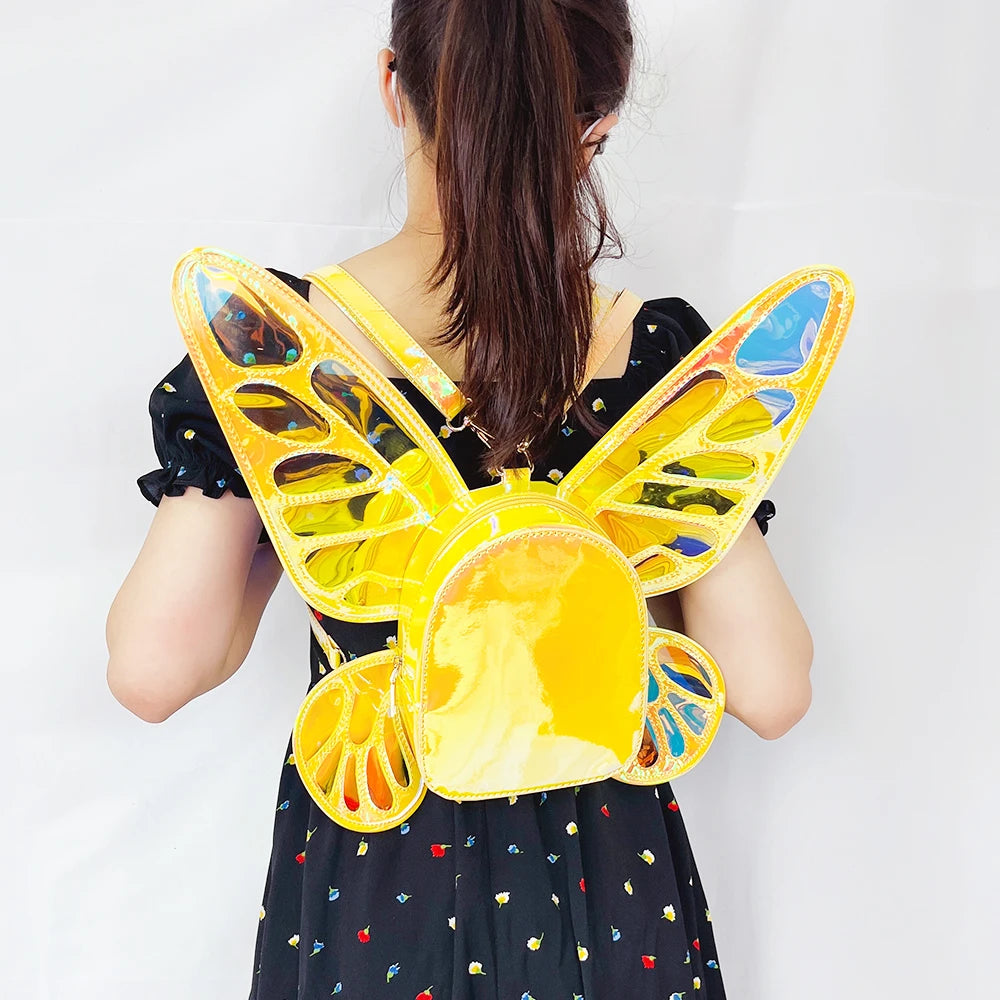 Mini Backpack Butterfly Wings Daypack Holographic Leather
