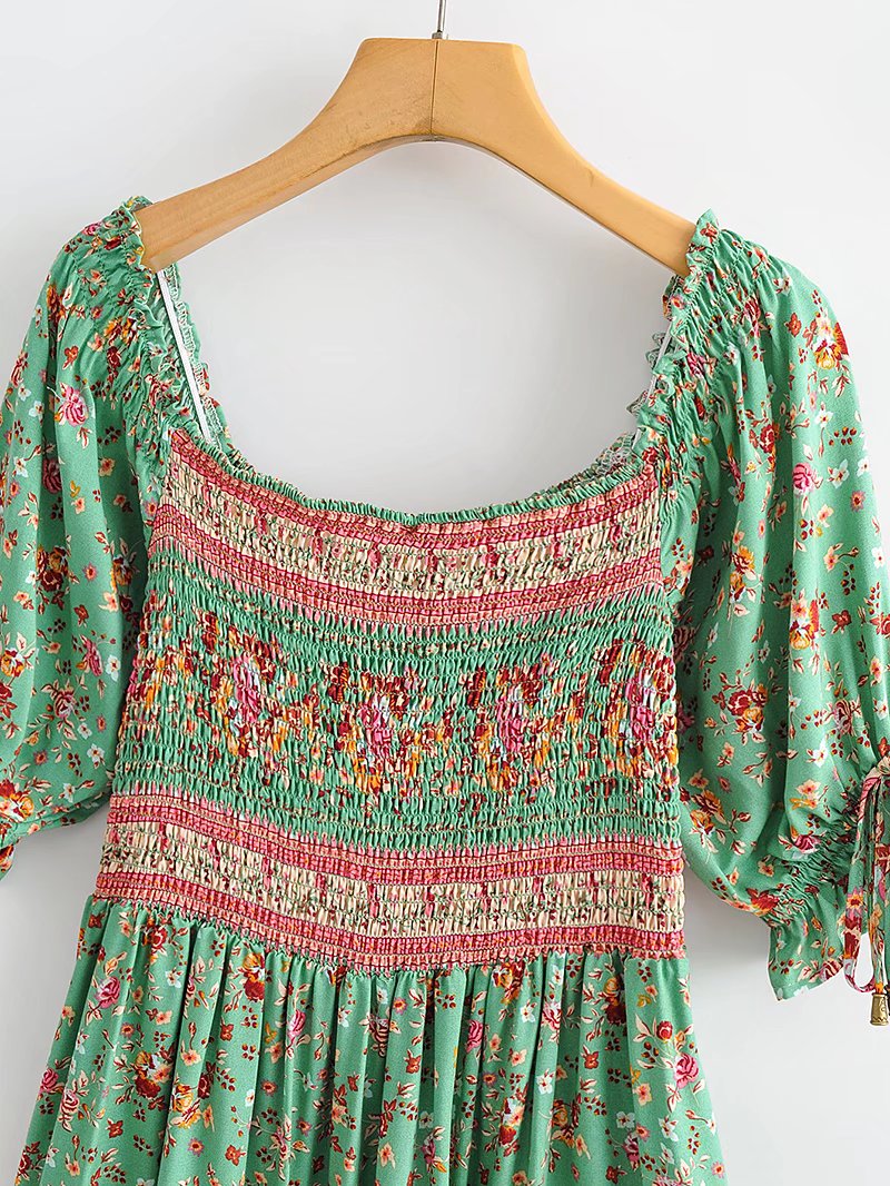Anahita Bohemian Floral Shirred Dress