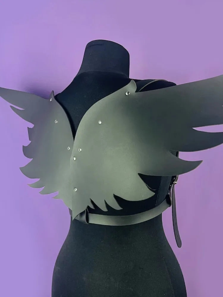 Black Angel Rivet Wings Leather Harness Festival Wear