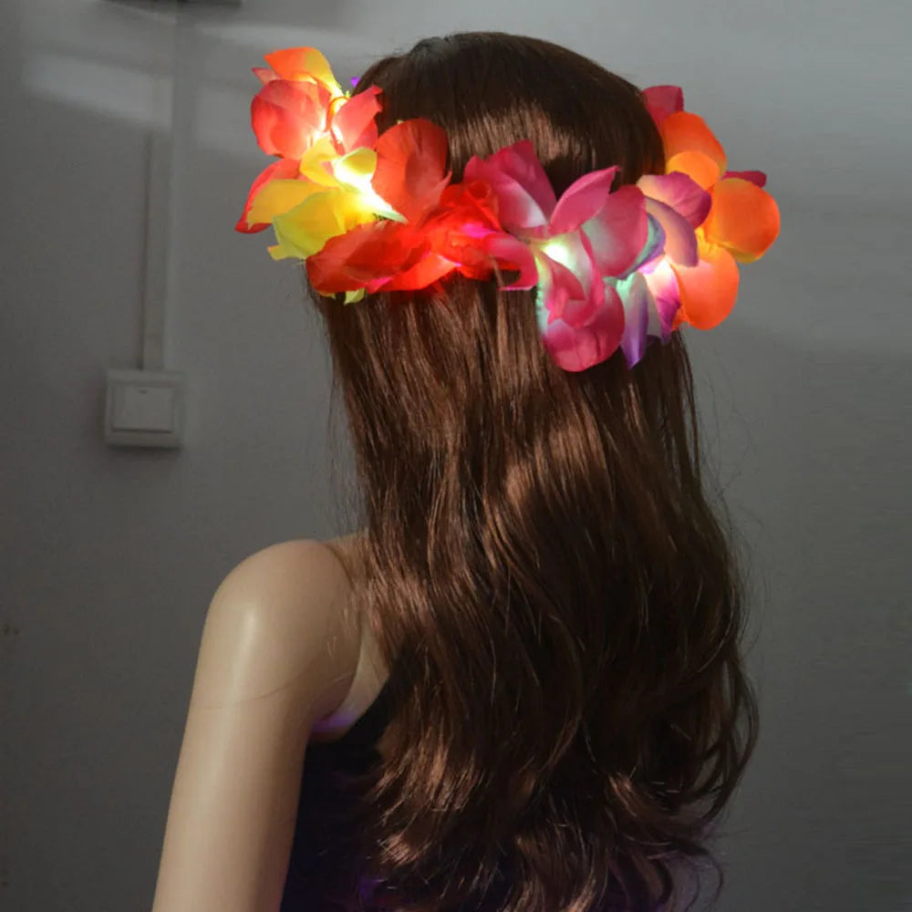 LED Light Up Hawaiian Lei Flower Crown Wreath