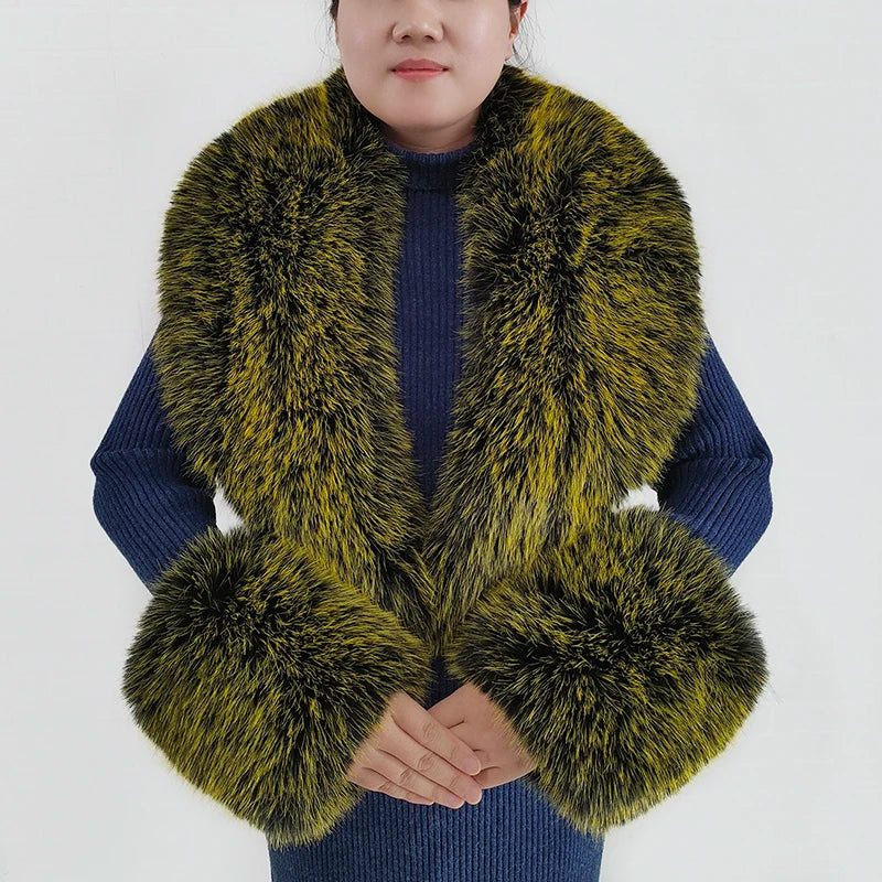 Large Faux Fox Fur Scarf Winter Warm Fluffy Collar And Cuff Sets 19 Colours