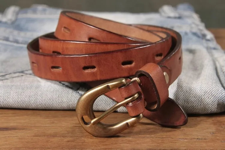 Maggy's Genuine Leather Women's Belt Pure Copper Button