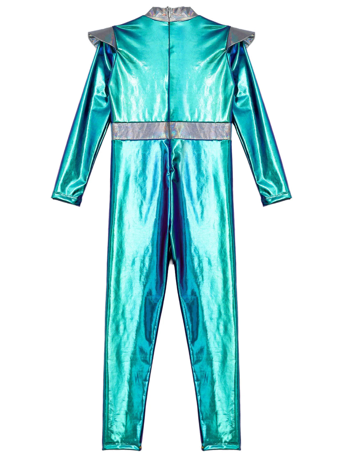 Girls Boys Alien Costume Shiny Metallic Full Body Suit Space Astronaut Robot Halloween Dress Up