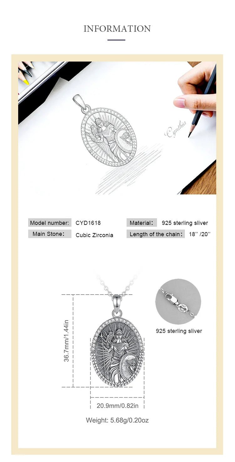 Goddess Athena Owl Pendant Necklace 925 Sterling Silver Cubic Zirconia Greek Mythology Jewellery