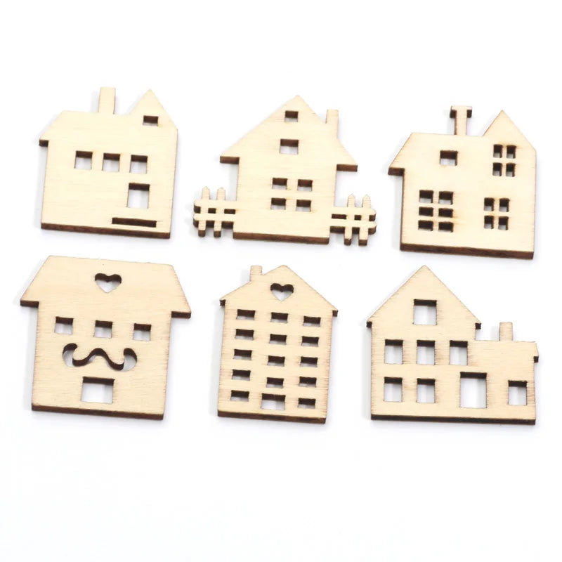 20pcs Mixed Wooden House Scrapbooking Embellishments DIY Craft Supplies