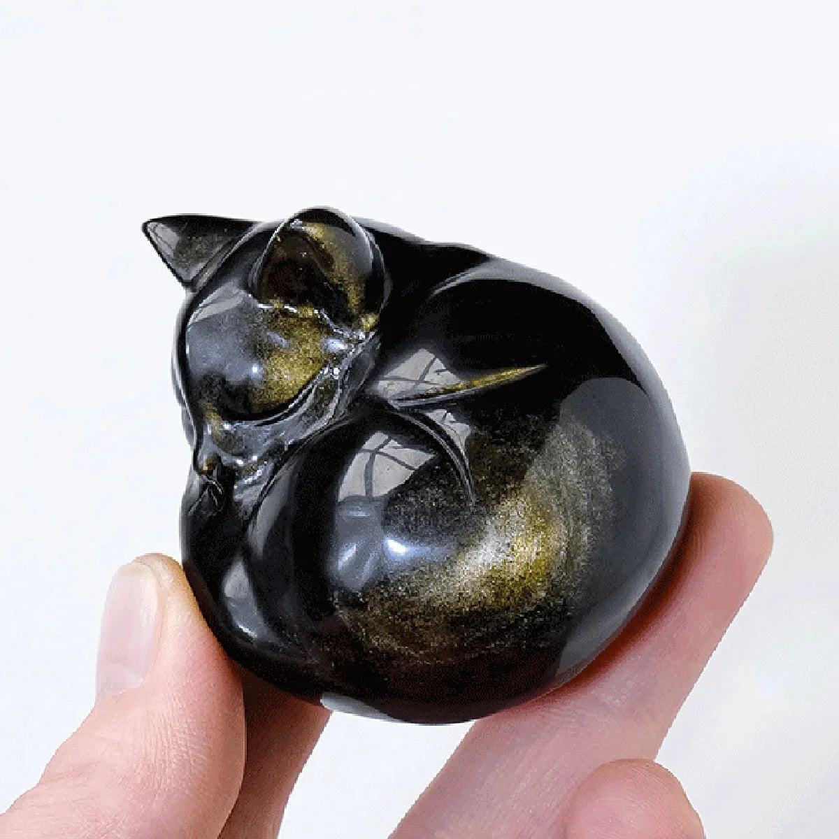 Natural Gemstone Golden Obsidian Sleeping Cat