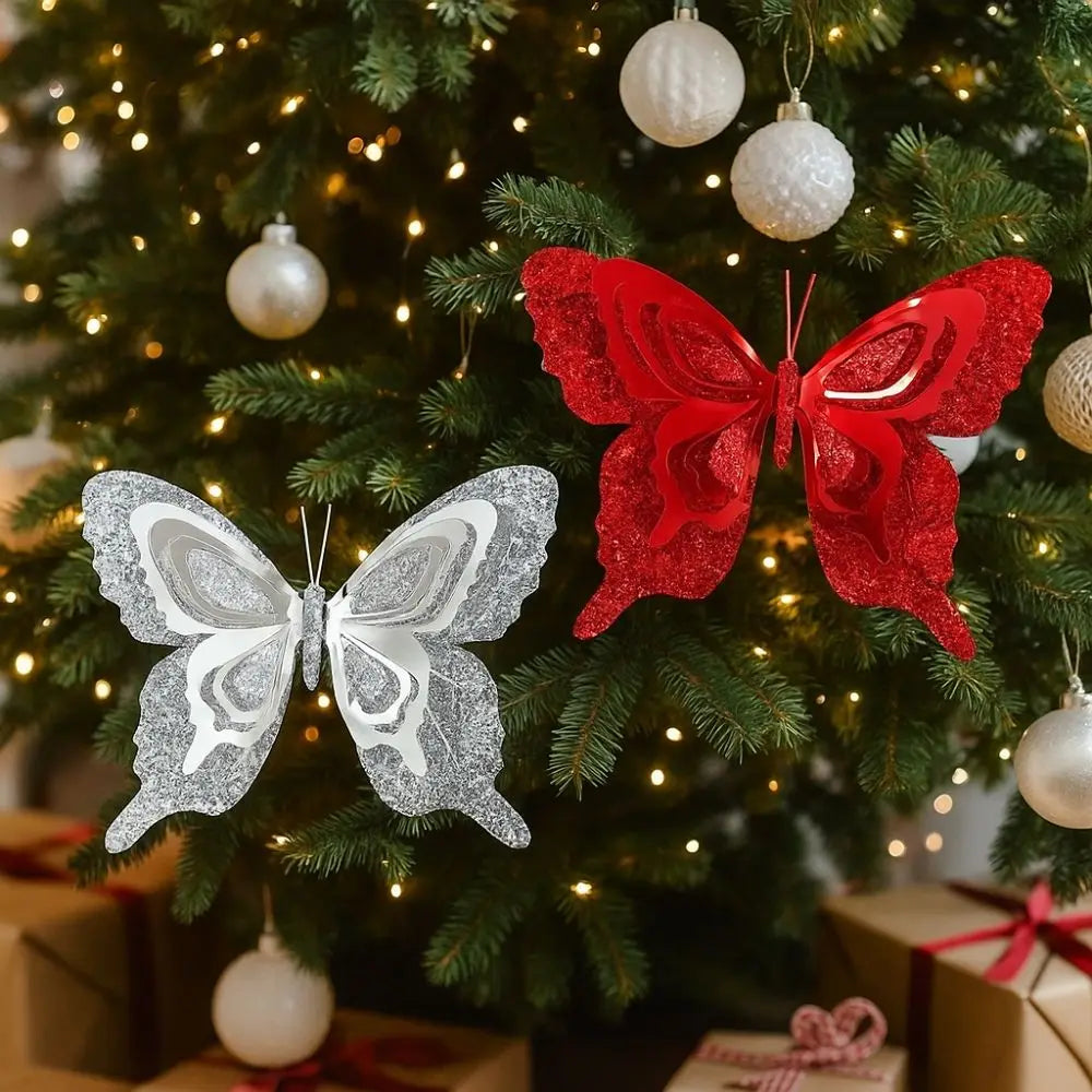 Glitter Christmas Butterfly Ornaments with Clips