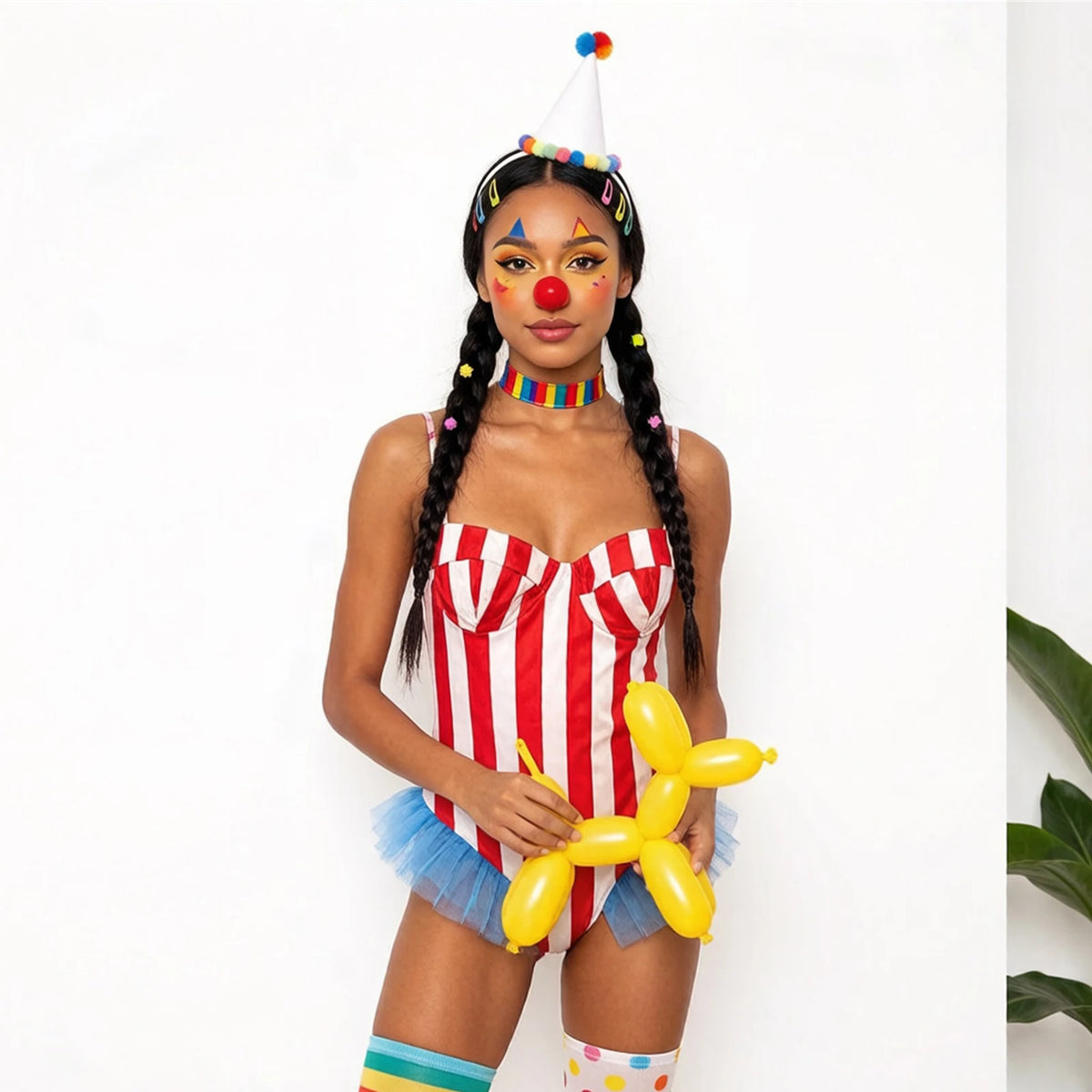 Vintage Circus Carnival Bodysuit Clown Stripes Playsuit Halloween Cosplay Costume
