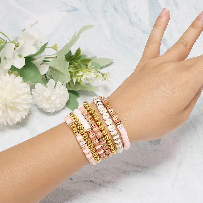 DIY Clay Beads Friendship Bracelet Making Kit Golden Letter Beads for Jewellery Making