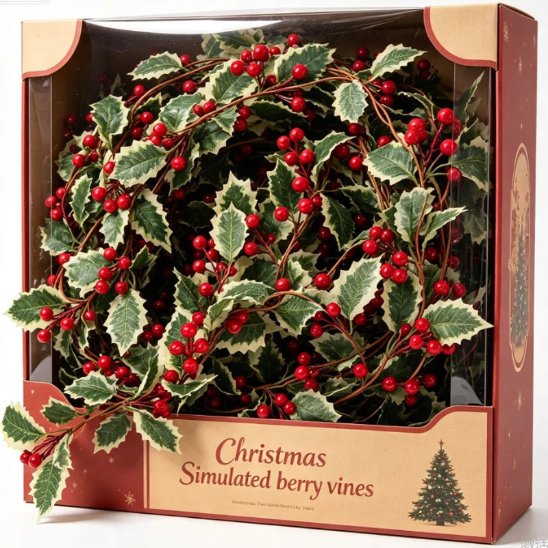 Christmas Garland Artificial Red Holly Berry Vine Xmas Tree Hanging Decoration