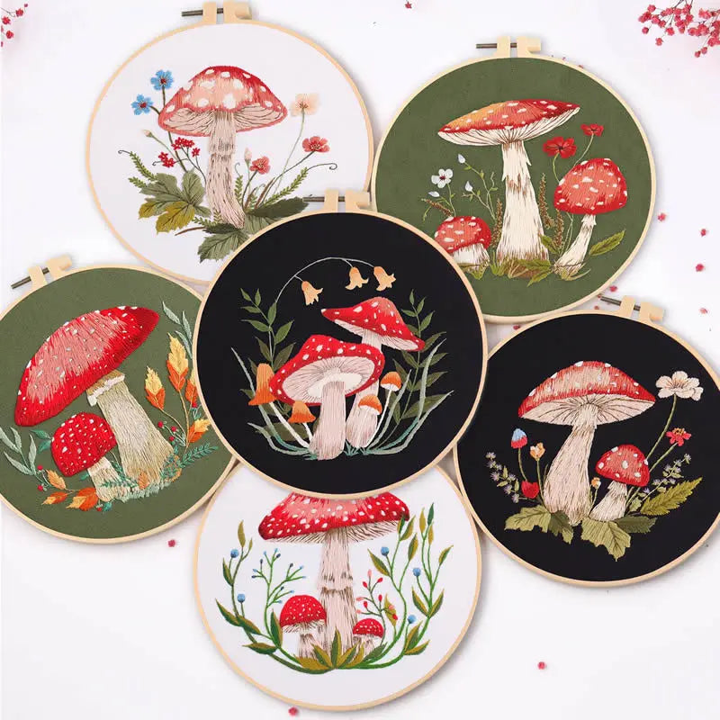 Mushroom Embroidery Kit DIY Needlecraft for Beginners