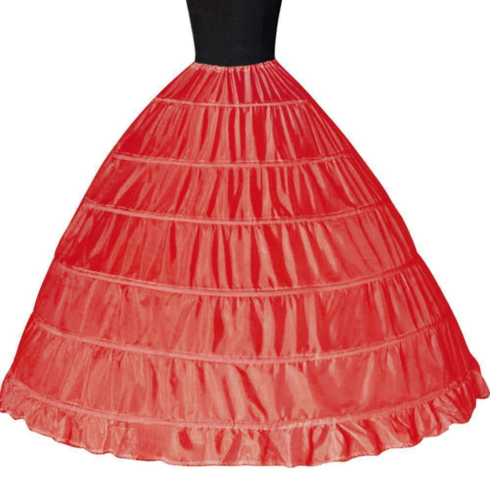 6 Hoop Crinoline Long Wedding Petticoat Ball Gown Dress Black White Red Underskirt Skirt