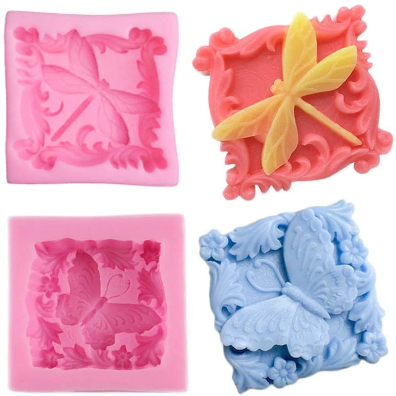 Dragonfly Butterfly Silicone Soap Mould DIY Cake Candle Craft Supplies