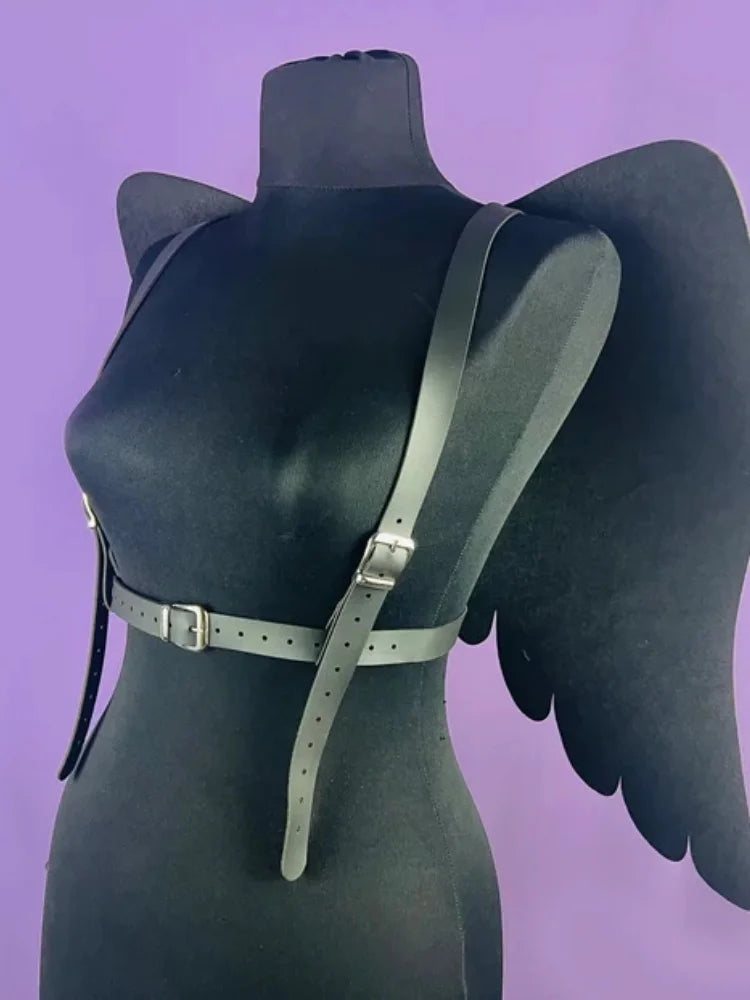 Black Angel Rivet Wings Leather Harness Festival Wear