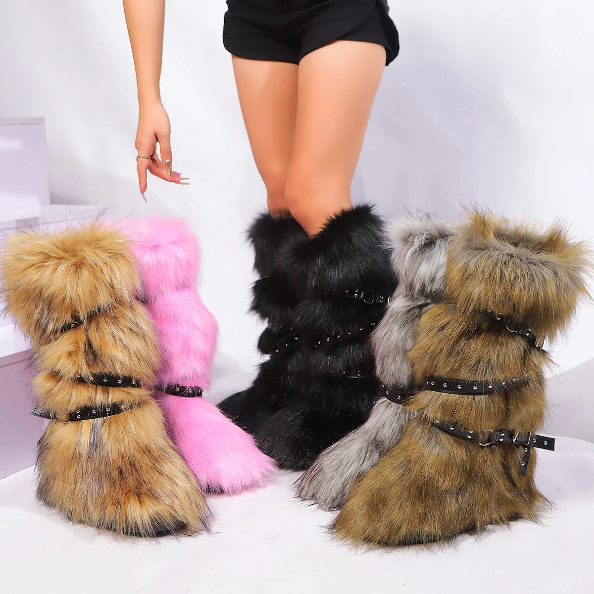Winter Faux Fur Snow Boots Y2K Punk Rave Furry Shoes